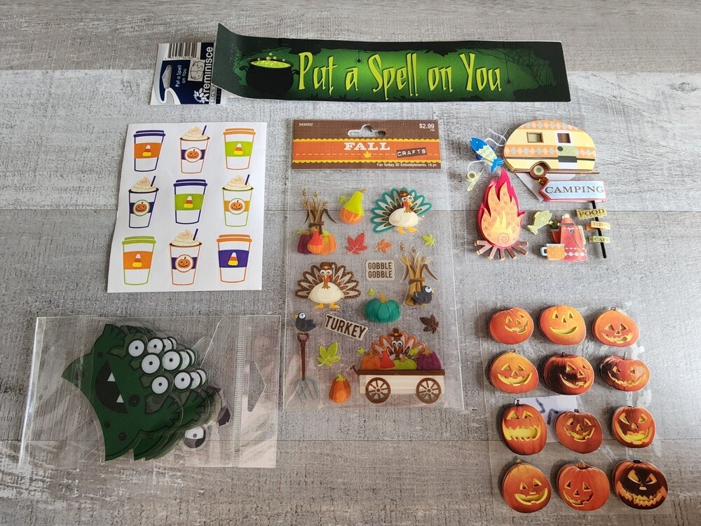 NEW Scrapbook Stickers - Halloween Fall Autumn Aliens Thanksgiving Retired 34